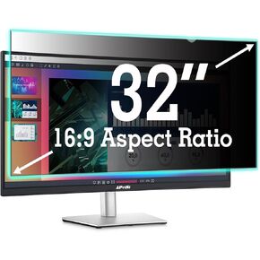 32 Inch 16:9 Computer Privacy Screen Filter for Widescreen Monitor - Privacy Shield, Anti-Glare Blue Light Blocking Protector