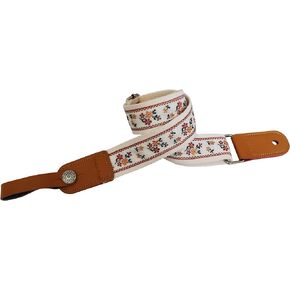 MUSIC FIRST Original Design Vintage Floral Embroidered & Genuine Leather Ukulele Strap Ukulele Shoulder Strap With a Genuine Leather Strap Locker
