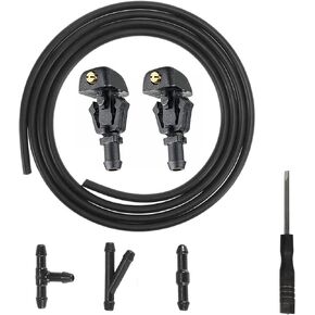Windshield Washer Nozzles Kit with Washer Jet and Fluid Hose with Connector Compatible with 04-13 Ford F150 Replacement OEM # 3W7Z17603AA