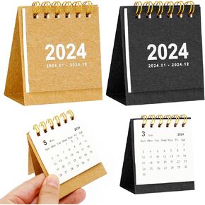 2Packs 2024 Desk Calendar Standing Flip Mini 2024 Desktop Calendar for Planning Organizing Daily Scheduler Suit for Home School Office Table Desk Decoration (Brown, Black)