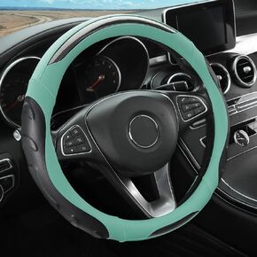 Leather Steering Wheel Cover, Auto Car Stretch Steering Wheel Protector, Universal 15 Inch Anti-Slip Breathable Odorless Steering Wheel Cover for Men Women (Black)