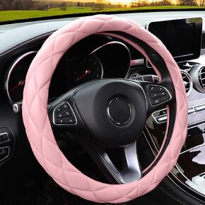 YOGURTCK Soft Microfiber Leather Anti-Slip Steering Wheel Cover, Universal 15 Inch for Women Girls, Fit Vehicles, Sedans, SUVs, Vans, Trucks - Light Pink