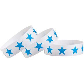 WristCo Blue Stars Tyvek Wristbands for Events - 500 Count - Comfortable Tear Resistant Paper Bracelets ID Wrist Bands for Concerts Festivals Admission Party Identification Tours