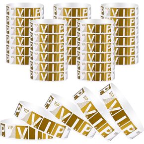100 Pcs VIP Wristbands for Events Waterproof Paper Bracelets Lightweight Event Wristbands for Party Concert Club Amusement Park Festivals (Gold)
