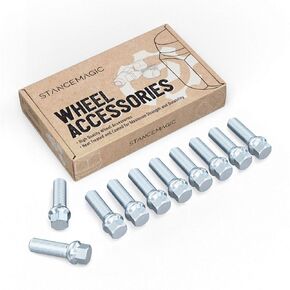 10pcs Extended Silver Lug Bolts 14x1.5 (40mm Shank Length - Not OE Length, Ball Radius Seat) Compatible with Audi TT A3 A4 S4 A5 S5 A6 S6 A7 A8 B5 B6 B7 B8 VW Volkswagen Jetta Golf GTI Passat Beetle