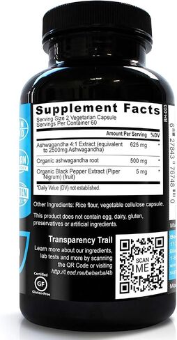 Premium Organic Ashwagandha Capsules 3000mg with BioPerine - Stress Relief, Cortisol Manager and Adrenal Support Supplement - 120 Capsules in Saudi Arabia