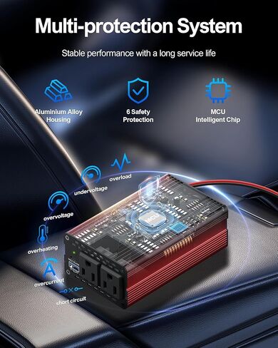 FOVAL 400W Power Inverter 12V DC to 110V AC Car Plug Adapter Outlet Converter with [65W PD USB-C] & [18W QC USB-A] Fast Charging Ports and 2 AC Outlets Car Power Inverters for Vehicles in Kuwait