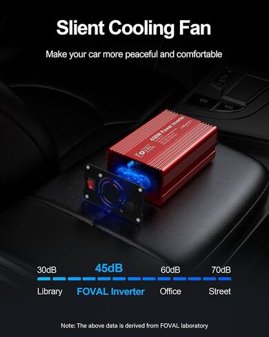 FOVAL 400W Power Inverter 12V DC to 110V AC Car Plug Adapter Outlet Converter with [65W PD USB-C] & [18W QC USB-A] Fast Charging Ports and 2 AC Outlets Car Power Inverters for Vehicles in Kuwait