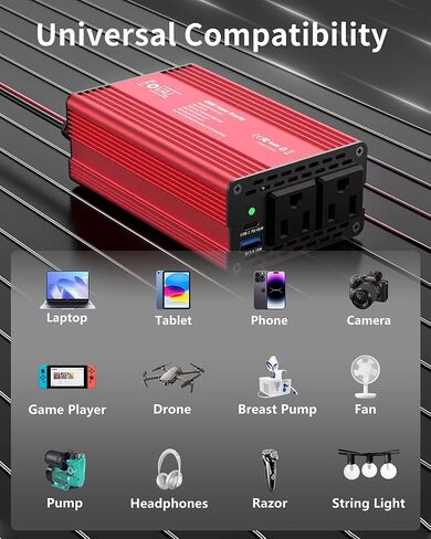 FOVAL 400W Power Inverter 12V DC to 110V AC Car Plug Adapter Outlet Converter with [65W PD USB-C] & [18W QC USB-A] Fast Charging Ports and 2 AC Outlets Car Power Inverters for Vehicles in Kuwait