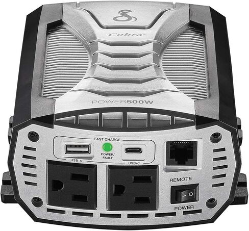 Cobra POWER 500W Power Inverter, Portable – 500-Watt Car Charger, 2 Grounded AC Outlets, 2 Fast Charge USB Ports and Remote Controller (CPIALCDG1) Compatible in Saudi Arabia