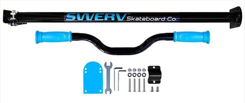 Swerv Stick Skateboard Trainer Adjustable Handlebar Attachment, Works with All Standard Skateboards and Longboards for Children Ages 3 to Adults (Black/Blue 2.0) in Saudi Arabia
