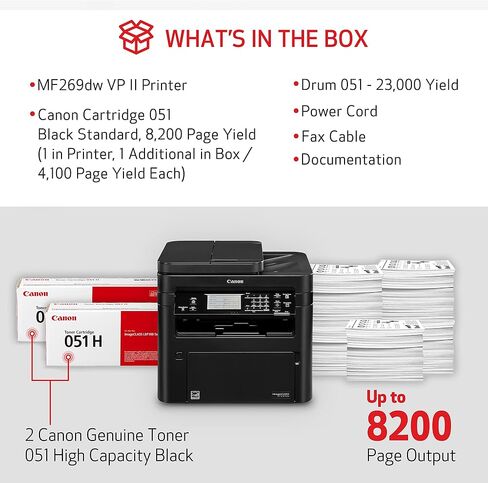 Canon imageCLASS MF269dw II VP - All in One, Wireless, Duplex Laser Printer & Genuine Toner Cartridge 051 Black (2168C001), 1-Pack imageCLASS MF264dw, MF267dw in Saudi Arabia