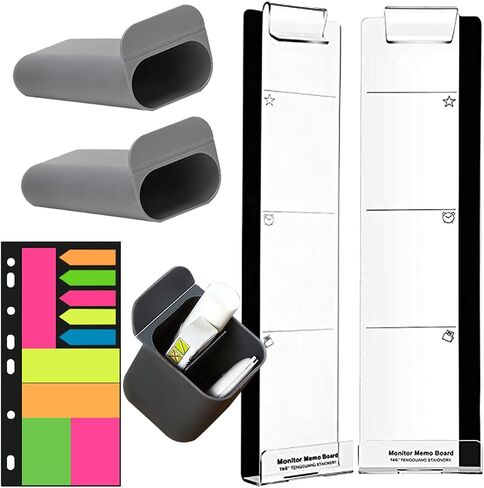 Barelove Computer Monitor Memo Boards, Set of 2 (Left & Right) Clear Multifunction Acrylic Screen Message Pad Side Panel Phone Holder, Utility Organizer for Office Desktop, with 1 Pack Sticky Notes in Saudi Arabia