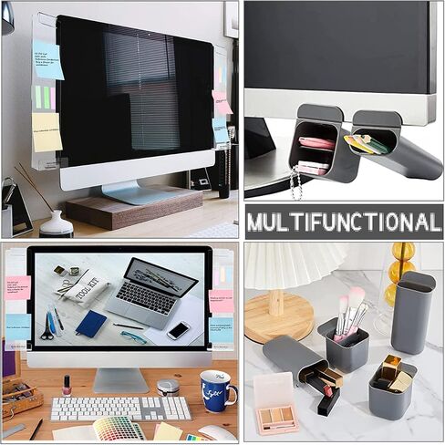Barelove Computer Monitor Memo Boards, Set of 2 (Left & Right) Clear Multifunction Acrylic Screen Message Pad Side Panel Phone Holder, Utility Organizer for Office Desktop, with 1 Pack Sticky Notes in Saudi Arabia
