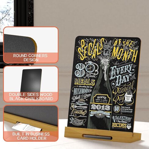 Chalkboard Signs 8.3 x 11.7,Small Chalkboard Signs with Stand and Business Card Holder,Wood Table Top Food Signs Bar Sign Message Board Menu Board for Kitchen Home Party and Event Decorations in Saudi Arabia