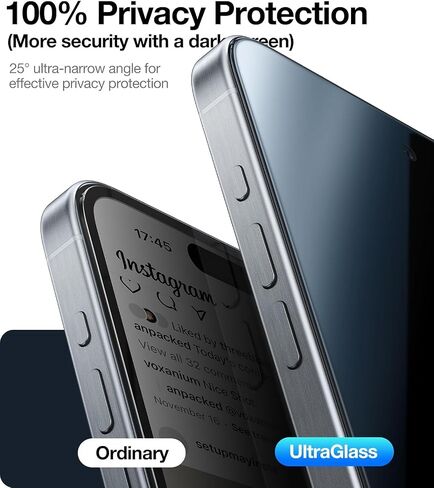 Ultra Top 9H+ Glass for iPhone 15 Privacy Screen Protector [Invisible Privacy Armor] Privacy Screen iPhone 15 Tempered Glass [Full Coverage & Longest Durable] High Definition, 2 Packs in Kuwait