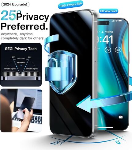 Ultra Top 9H+ Glass for iPhone 15 Privacy Screen Protector [Invisible Privacy Armor] Privacy Screen iPhone 15 Tempered Glass [Full Coverage & Longest Durable] High Definition, 2 Packs in Kuwait