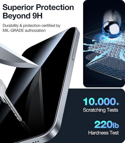 Ultra Top 9H+ Glass for iPhone 15 Privacy Screen Protector [Invisible Privacy Armor] Privacy Screen iPhone 15 Tempered Glass [Full Coverage & Longest Durable] High Definition, 2 Packs in Kuwait