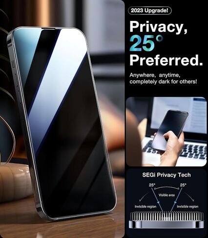 Ultra Top 9H+ Glass for iPhone 15 Privacy Screen Protector [Invisible Privacy Armor] Privacy Screen iPhone 15 Tempered Glass [Full Coverage & Longest Durable] High Definition, 2 Packs in Kuwait