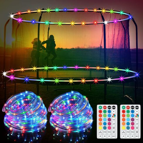 Meonum 2 Pack Tatol 80FT RGB Trampoline Lights, Waterproof Battery Powered Rope LED Lights for 8FT 10FT 12 FT Trampoline Accessories, Remote Control Trampoline Rim LED Light, 16 Colors Change in Saudi Arabia