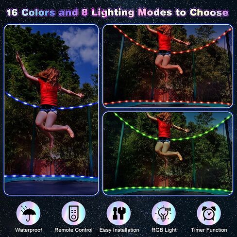Meonum 2 Pack Tatol 80FT RGB Trampoline Lights, Waterproof Battery Powered Rope LED Lights for 8FT 10FT 12 FT Trampoline Accessories, Remote Control Trampoline Rim LED Light, 16 Colors Change in Saudi Arabia