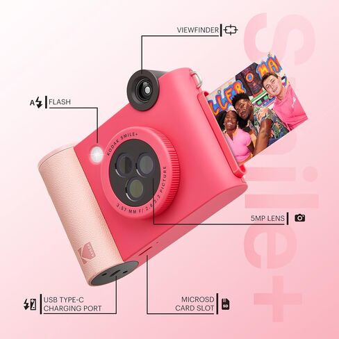 KODAK Smile+ Wireless Digital Instant Print Camera with Effect-Changing Lens, 2x3" Sticky-Backed Photo Prints, and Zink Printing Technology, Compatible with iOS and Android Devices - Fuchsia in Saudi Arabia