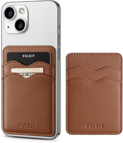 حامل بطاقة الهاتف VULKIT جلد نحيف لاصق جيب RFID حجب أكمام بطاقة الائتمان ملصق لظهر الهاتف الذكي (بني) in Kuwait