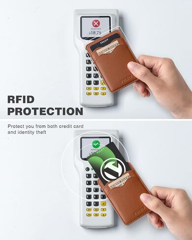 حامل بطاقة الهاتف VULKIT جلد نحيف لاصق جيب RFID حجب أكمام بطاقة الائتمان ملصق لظهر الهاتف الذكي (بني) in Kuwait