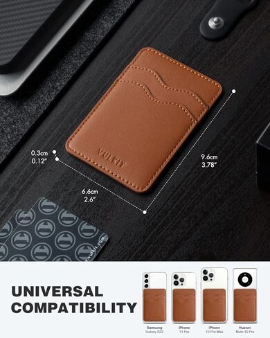 حامل بطاقة الهاتف VULKIT جلد نحيف لاصق جيب RFID حجب أكمام بطاقة الائتمان ملصق لظهر الهاتف الذكي (بني) in Kuwait