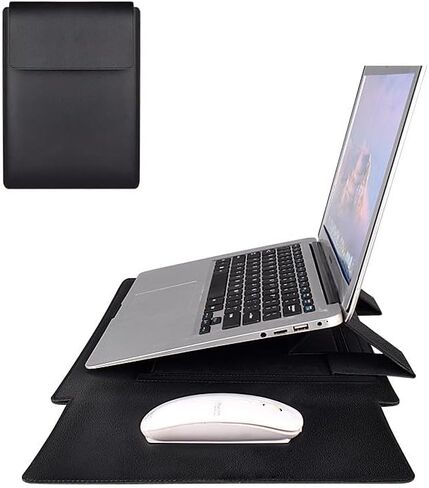 Laptop Sleeve with Stand and Mouse Pad 14.1-15.4 Inch Leather Laptop Case Notebook Computer Protective Cover Slim Bag for MacBook Air/Pro Dell Lenovo ThinkPad HP Samsung Asus Acer (Black) in Saudi Arabia