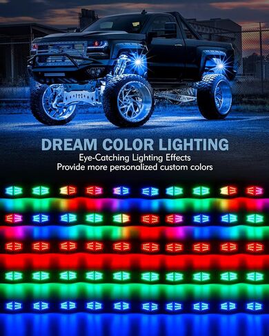مجموعة أضواء الصخور RGB بلوتوث مع جهاز تحكم عن بعد للسيارات متعددة الألوان Underglow Whee Well Footwell Neon LED Undercar Chase مجموعات الإضاءة للطرق الوعرة UTV ATV الشاحنات SUV دراجة نارية - 10 القرون in Saudi Arabia