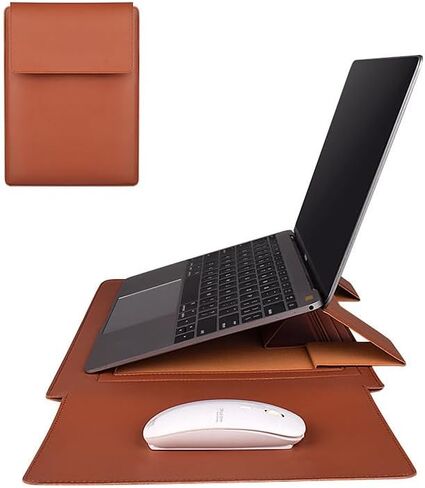 Laptop Sleeve with Stand and Mouse Pad 14.1-15.4 Inch Leather Laptop Case Notebook Computer Protective Cover Slim Bag for MacBook Air/Pro Dell Lenovo ThinkPad HP Samsung Asus Acer (Black) in Saudi Arabia