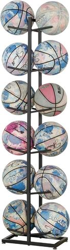 Basketball Rack,12 Ball Display Ball sMetal Ball Rack for Home Garage Rugby Basketball Soccer Volleyball Storage Rack, Black in Saudi Arabia