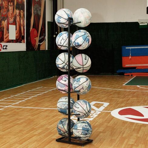 Basketball Rack,12 Ball Display Ball sMetal Ball Rack for Home Garage Rugby Basketball Soccer Volleyball Storage Rack, Black in Saudi Arabia