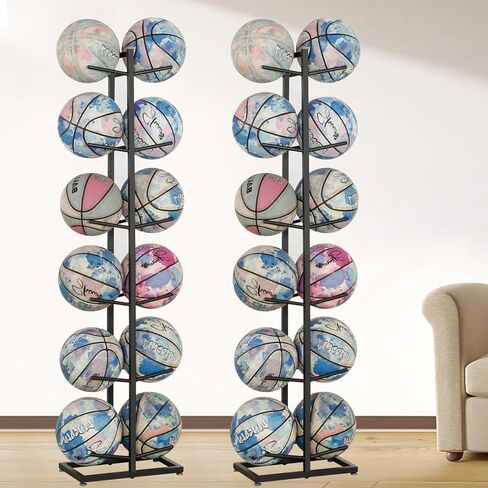 Basketball Rack,12 Ball Display Ball sMetal Ball Rack for Home Garage Rugby Basketball Soccer Volleyball Storage Rack, Black in Saudi Arabia