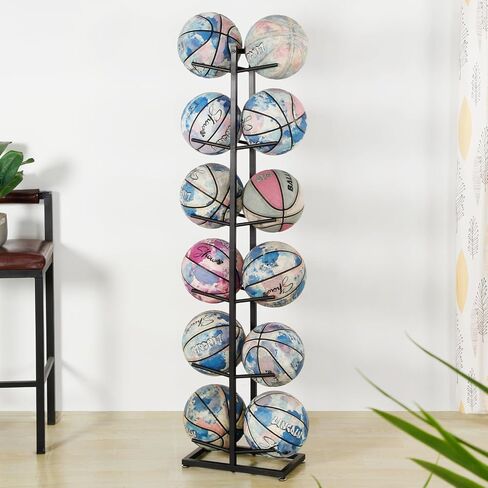Basketball Rack,12 Ball Display Ball sMetal Ball Rack for Home Garage Rugby Basketball Soccer Volleyball Storage Rack, Black in Saudi Arabia