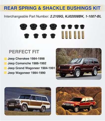 2.2109G KJ02008BK Polyurethane Rear Leaf Spring Eye & Shackle Bushings Kit for Jeep Cherokee Comanche Wagoneer Grand Wagoneer Leaf Spring Bushing & Steel Sleeves in Saudi Arabia