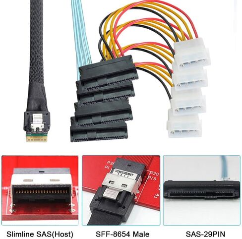 chenyang SFF-8654 4i 38Pin Host Male to SFF-8654 38Pin Male PCI-E Slimline SAS Target Cable 40cm in Kuwait