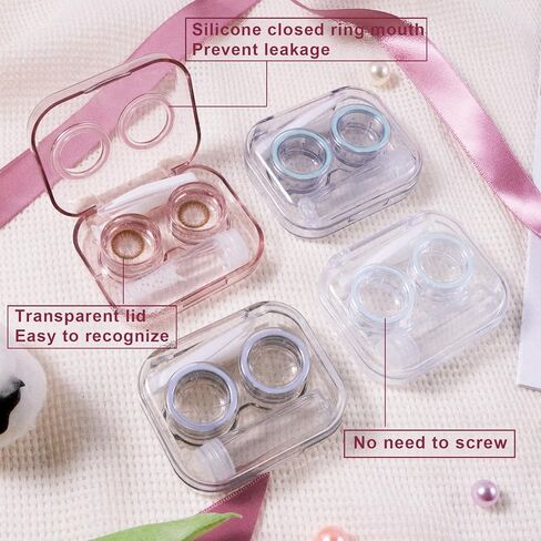 4 Piece Flip Lid Clear Contact Lens Case Travel Set, Cute Contact Lens Case Set No Need to Screw Lid Contact Lens Case Travel and Home Contact Lens Soak Storage Set in Saudi Arabia