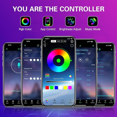 QVEVDACAR شريط إضاءة LED داخلي للسيارة، طقم إضاءة محيطة للسيارة RGB 9 في 1 مع 4 مصابيح أسفل لوحة القيادة و5 شرائط LED من الألياف الضوئية، مزامنة مع الموسيقى والتحكم في تطبيق بلوتوث لاسلكي (لا يشمل جهاز التحكم عن بعد) in Kuwait