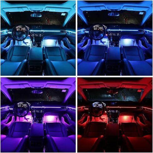 QVEVDACAR شريط إضاءة LED داخلي للسيارة، طقم إضاءة محيطة للسيارة RGB 9 في 1 مع 4 مصابيح أسفل لوحة القيادة و5 شرائط LED من الألياف الضوئية، مزامنة مع الموسيقى والتحكم في تطبيق بلوتوث لاسلكي (لا يشمل جهاز التحكم عن بعد) in Kuwait