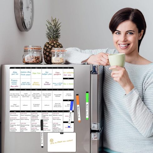 قائمة مغناطيسية للقيام بقائمة بيضاء، لوحة مسح جافة مع خطوط، قائمة البقالة، مخطط الوجبات، مخطط المهام للبالغين، سبورة بيضاء متعددة الوظائف للثلاجة مقاس 4 × 12 بوصة مع 6 علامات مسح جاف in Kuwait