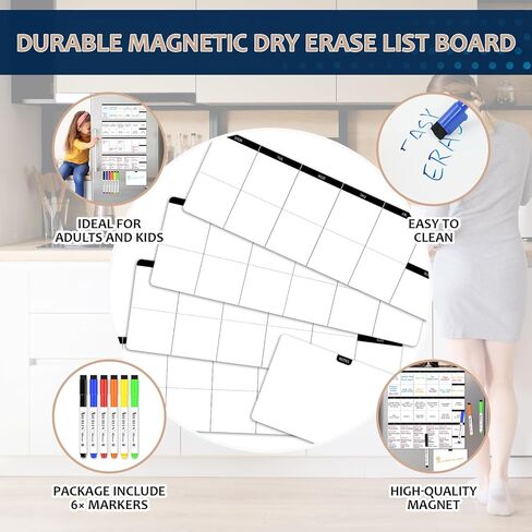 قائمة مغناطيسية للقيام بقائمة بيضاء، لوحة مسح جافة مع خطوط، قائمة البقالة، مخطط الوجبات، مخطط المهام للبالغين، سبورة بيضاء متعددة الوظائف للثلاجة مقاس 4 × 12 بوصة مع 6 علامات مسح جاف in Kuwait