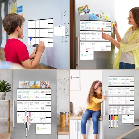 قائمة مغناطيسية للقيام بقائمة بيضاء، لوحة مسح جافة مع خطوط، قائمة البقالة، مخطط الوجبات، مخطط المهام للبالغين، سبورة بيضاء متعددة الوظائف للثلاجة مقاس 4 × 12 بوصة مع 6 علامات مسح جاف in Kuwait
