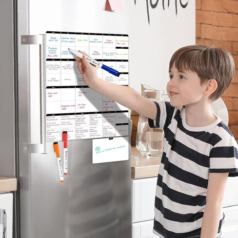 قائمة مغناطيسية للقيام بقائمة بيضاء، لوحة مسح جافة مع خطوط، قائمة البقالة، مخطط الوجبات، مخطط المهام للبالغين، سبورة بيضاء متعددة الوظائف للثلاجة مقاس 4 × 12 بوصة مع 6 علامات مسح جاف in Kuwait