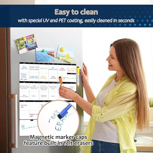 قائمة مغناطيسية للقيام بقائمة بيضاء، لوحة مسح جافة مع خطوط، قائمة البقالة، مخطط الوجبات، مخطط المهام للبالغين، سبورة بيضاء متعددة الوظائف للثلاجة مقاس 4 × 12 بوصة مع 6 علامات مسح جاف in Kuwait