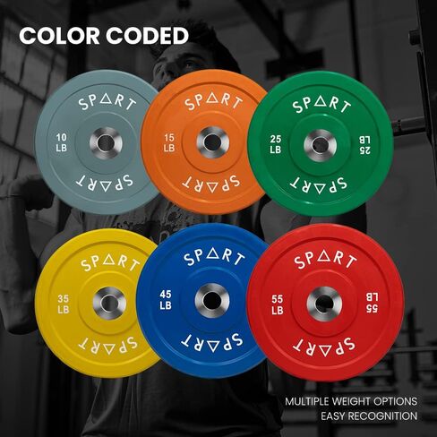 Color Coded Olympic 2-Inch Rubber Bumper Plate Weight Plate with Stainless Steel Insert Hub for Strength Training, Weightlifting and Crossfit, 10LB/15LB/25LB/35LB/45LB/55LB, Single and Pair in Kuwait