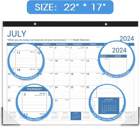 تقويم مكتب 2024 - 2024 تقويم مكتب كبير، تقويم مكتب 2024، يناير 2024 - ديسمبر 2024، 2024 تقويم مكتب كبير 22 × 17، 2 في 1، ورق سميك + واقيات زوايا + كتل كبيرة مسطرة - أزرق in Saudi Arabia