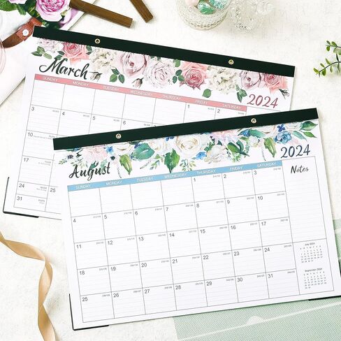 Desk Calendar 2024-2024 Desk Calendar, 12 Monthly Desk/Wall Calendar 2-in-1, Jan. 2024 - Dec. 2024, 16.8" x 12", Desk Calendar with Thick Paper + Corner Protectors + Large Ruled Blocks - Floral in Kuwait
