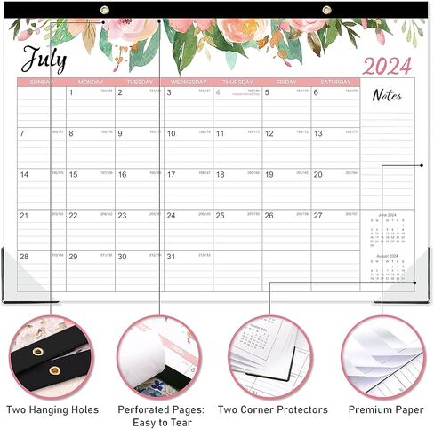 Desk Calendar 2024-2024 Desk Calendar, 12 Monthly Desk/Wall Calendar 2-in-1, Jan. 2024 - Dec. 2024, 16.8" x 12", Desk Calendar with Thick Paper + Corner Protectors + Large Ruled Blocks - Floral in Kuwait